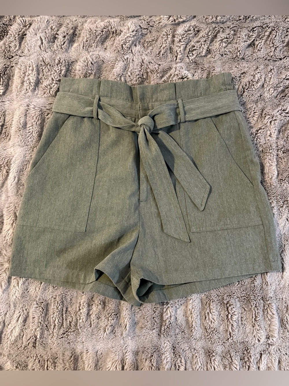 BB Dakota Olive Green High-Waist Paperbag Belted Shorts